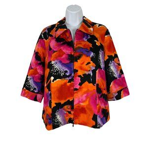 Laura Ashley Petite Womens Top 3/4 Sleeve Blazer Jacket Full Zip Pockets Size LP